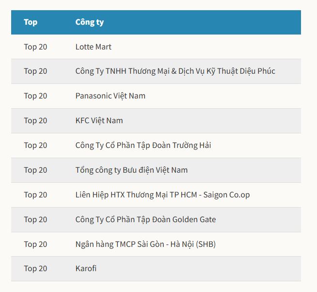 Top nhà tuyển dụng được yêu thích nhất Việt Nam 2024 2